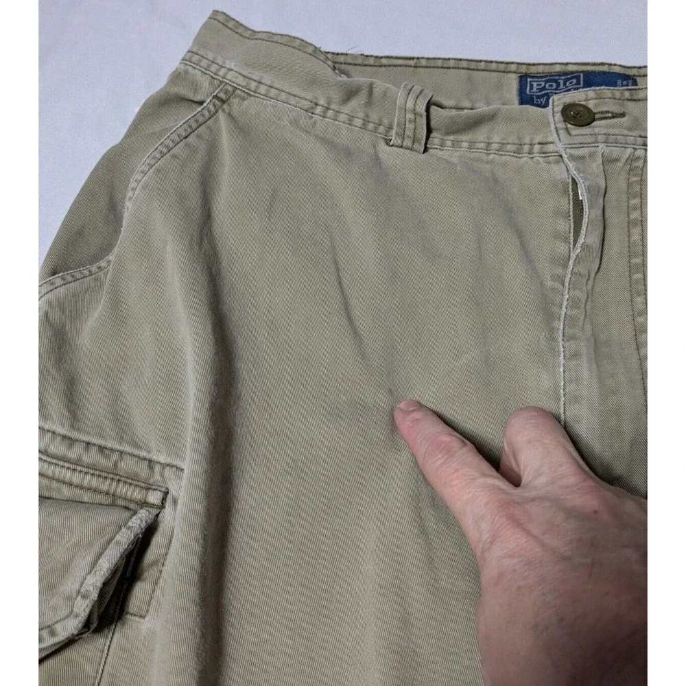 VTG POLO RALPH LAUREN Men 36 Khaki Cotton Wellworn‎ Cargo Shorts